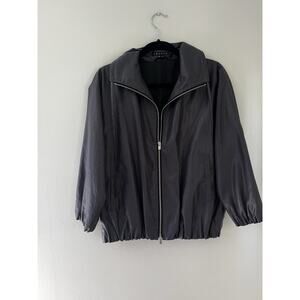Theory Kohli Black Shine Metallic Zip Windbreaker Bomber Jacket Edgy Lagenlook M